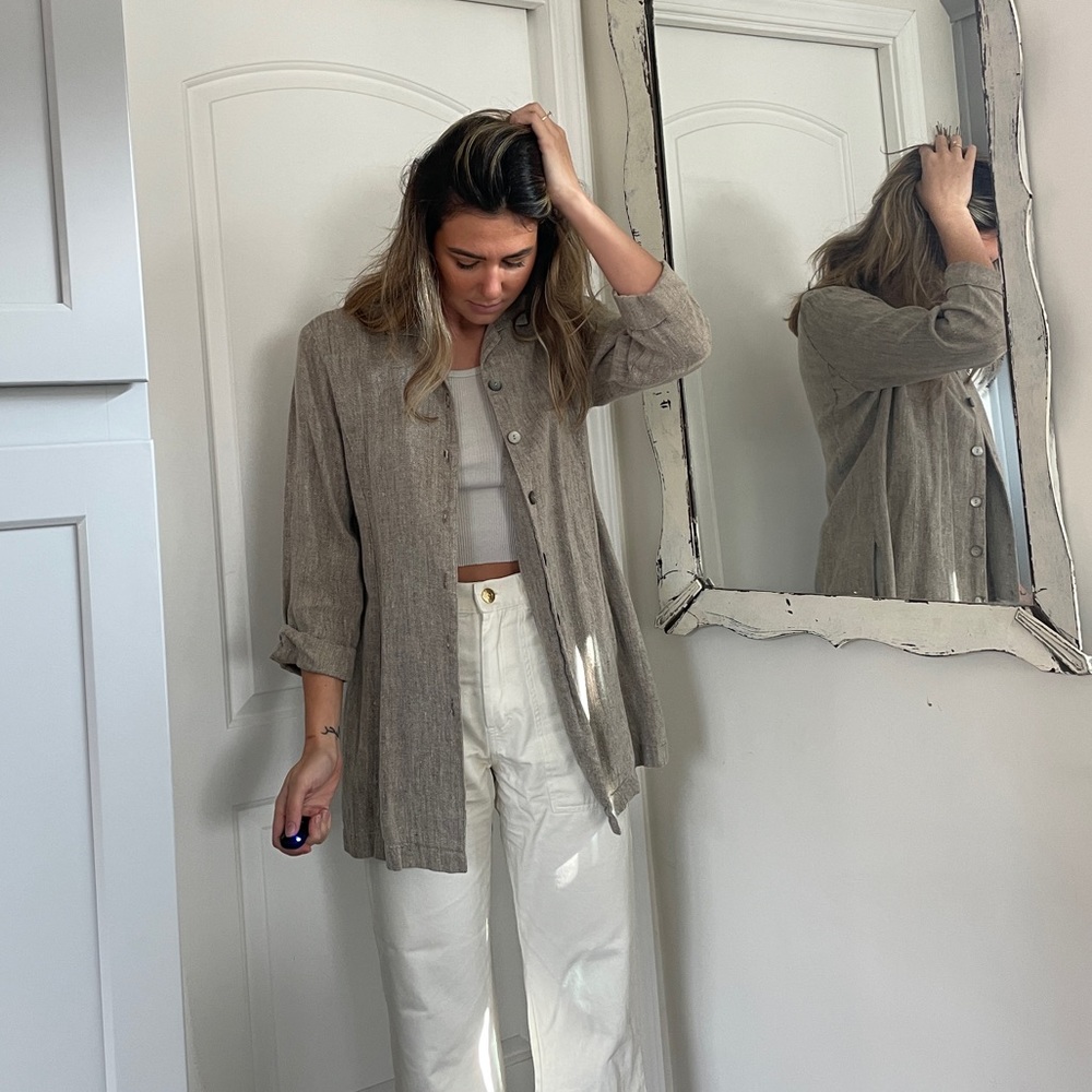 VINTAGE BEIGE/GRAY LINEN SHACKET